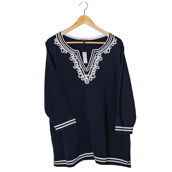 NWT: Talbots Women's Embellished Split-Neck Sweater; Navy Blue; Plus Size 1X - Picture 3 of 12